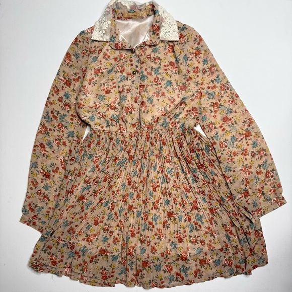 elf sack Dresses & Skirts - ELF SACK Floral Pleated Lolita Coquette Lace Collar Collared Dress